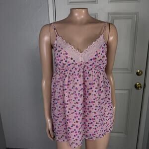 Vintage Y2k I heart Ronson Tank Top Shirt M Babydoll Polyester Polka Dot T18